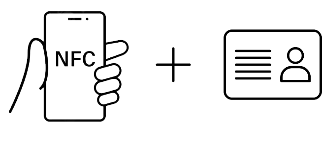 Illustration of a hand holding a NFC-enabled phone and a ID card